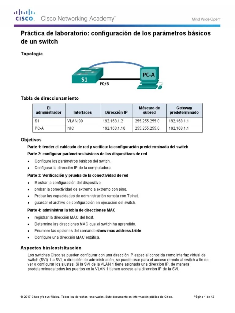 5.1.1.6 Lab - Configuring Basic Switch Settings | PDF | Dirección IP ...