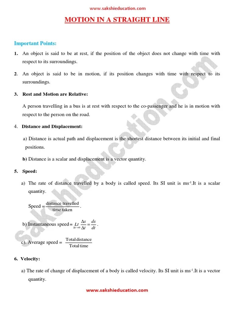 3.motion In A Straight Line | PDF | Acceleration | Velocity