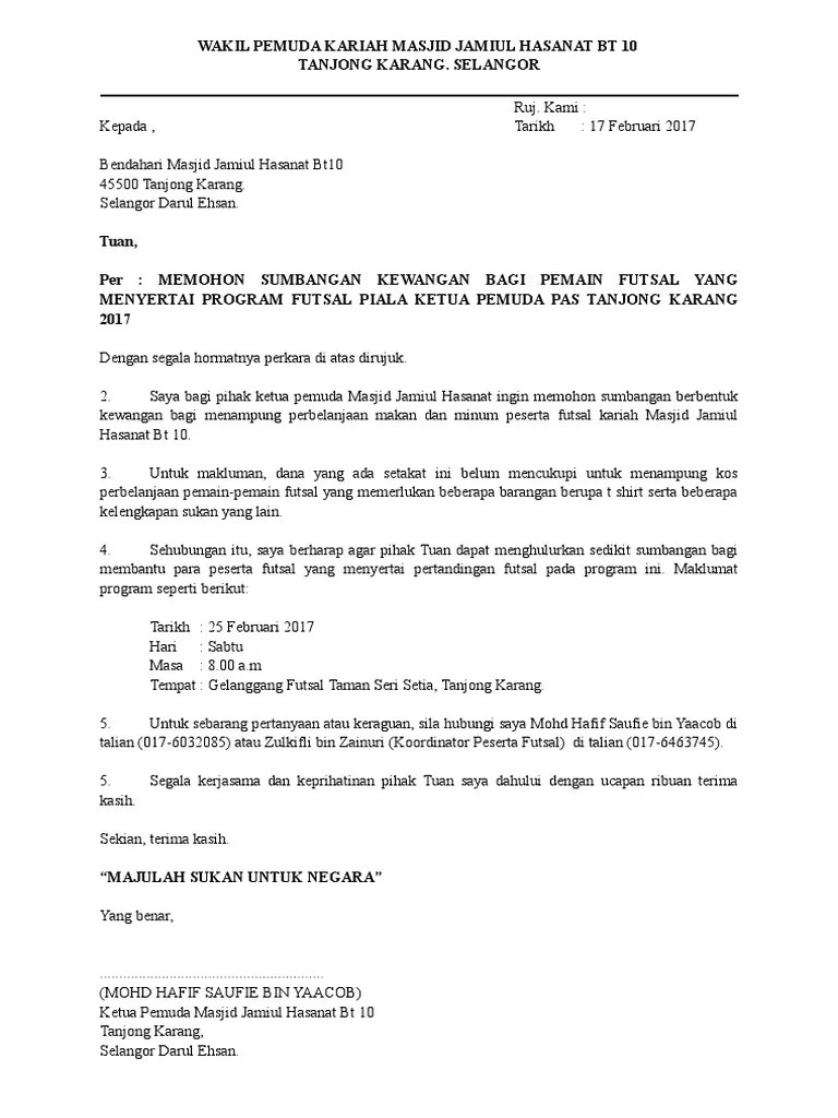 Contoh Surat Mohon Sumbangan Air Mineral