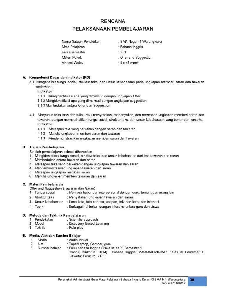 RPP.1. Kelas XI Offer and Suggestion | PDF