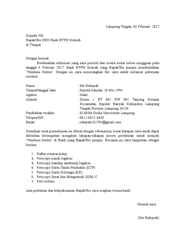 Btpn telah menerima surat pengunduran diri yasuhiro daikoku dari . Contoh Surat Lamaran Bank Btpn Sekali