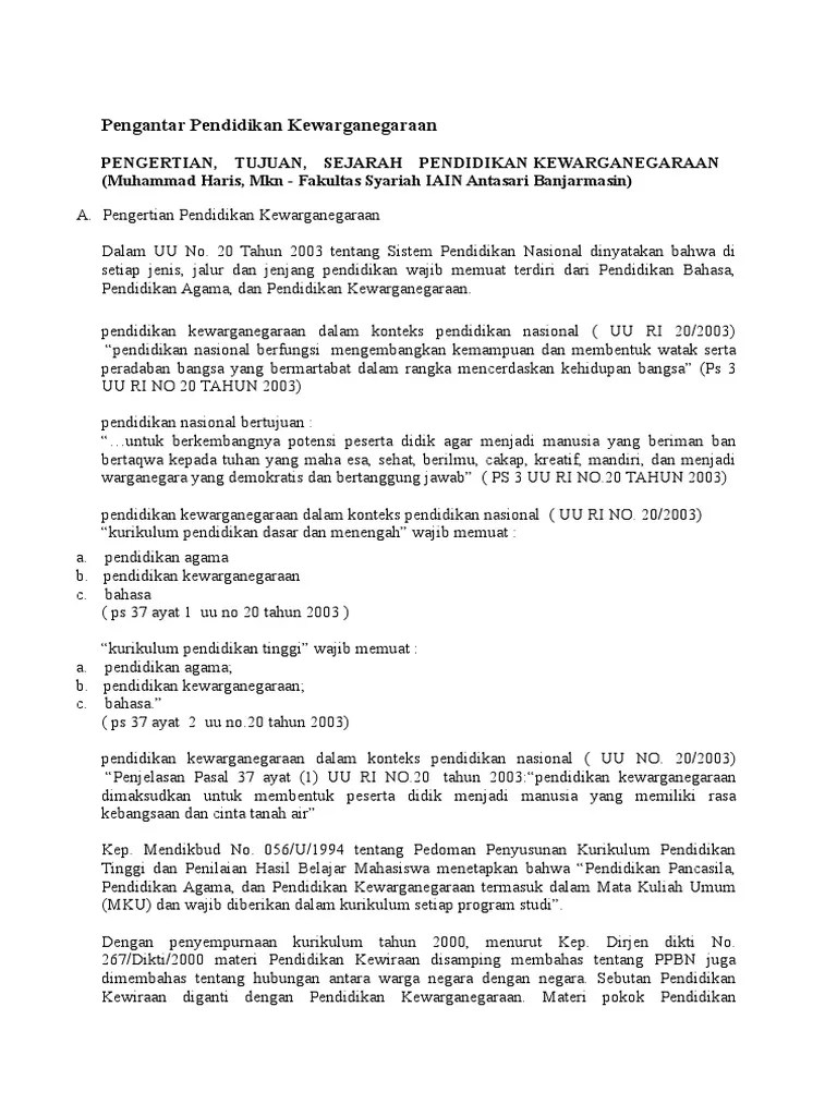 Pengantar Pendidikan Kewarganegaraan | PDF