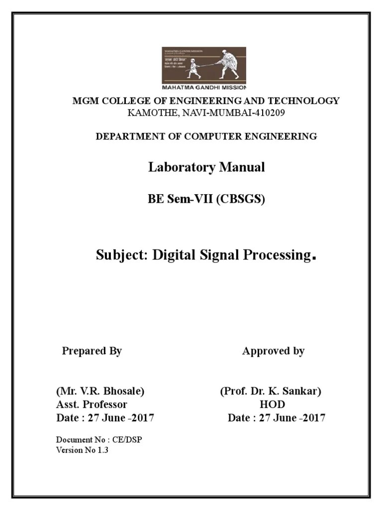 DSP Lab Manual 17-18 Final | PDF | Discrete Fourier Transform | Digital ...