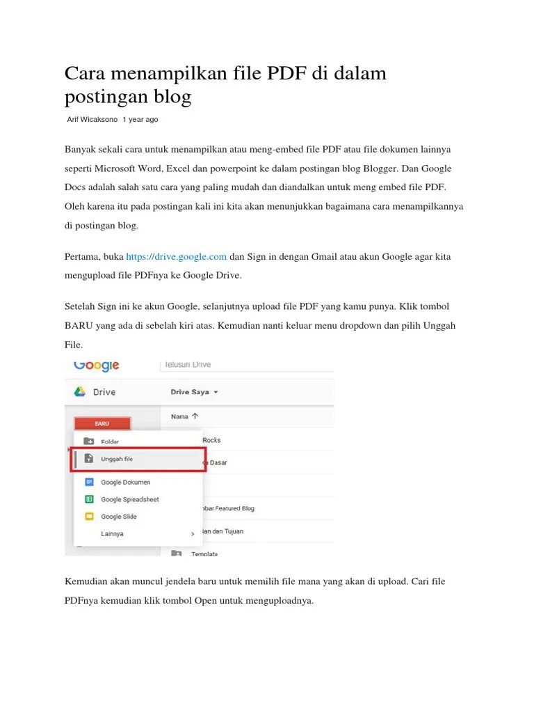 Cara Menampilkan File PDF Di Dalam Postingan Blog | PDF
