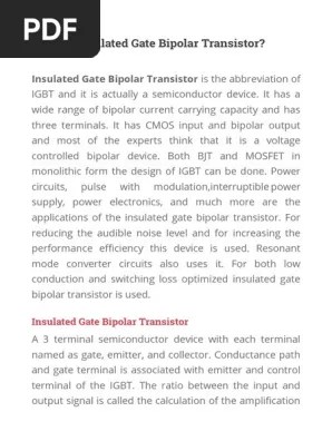 Insulated Gate Bipolar Transistor Bipolar Junction