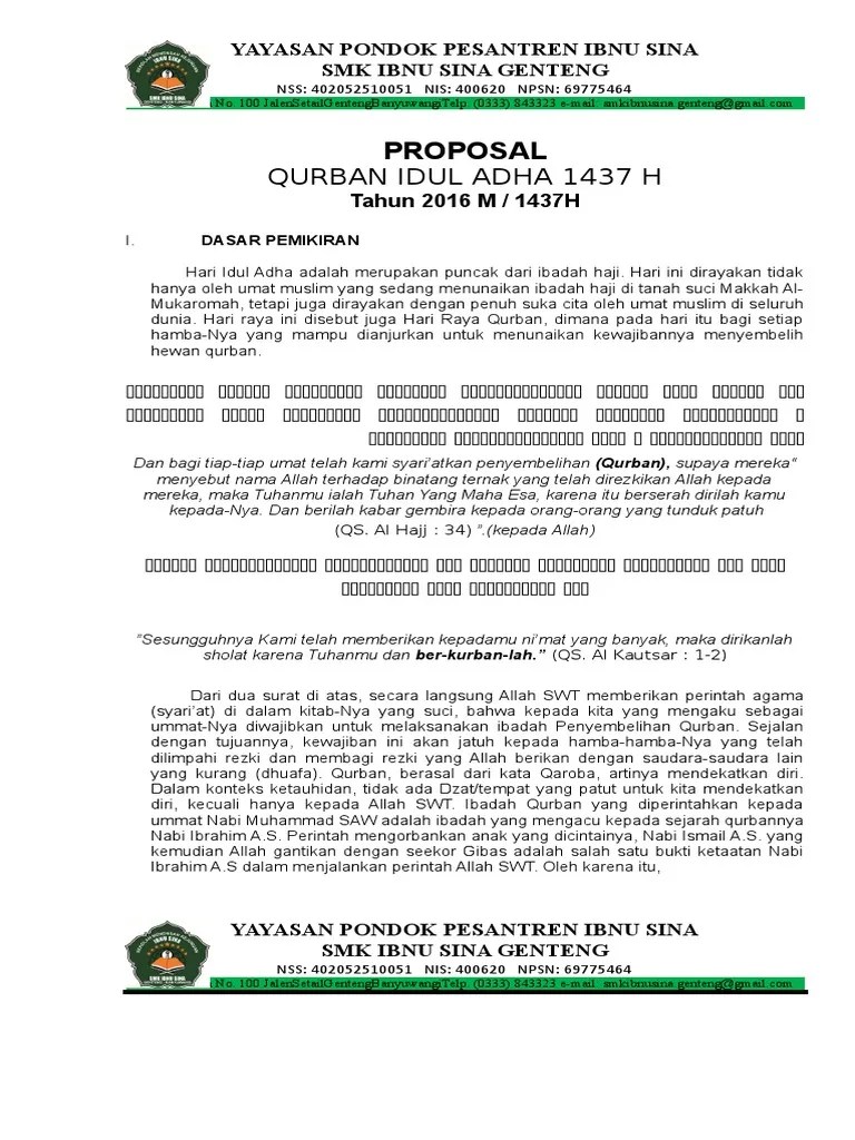 Beberapa contoh surat edaran qurban masjid terlengkap 2019. Proposal Idul Adha 2017 Tulisan