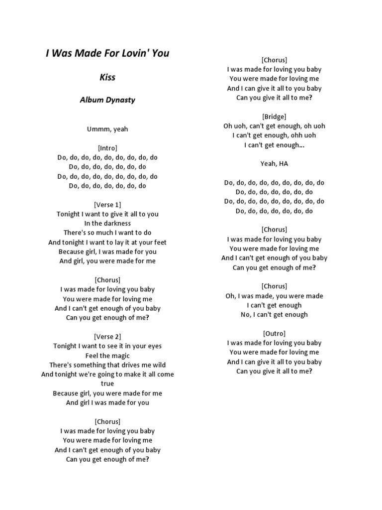 I was made for lovin you lyrics