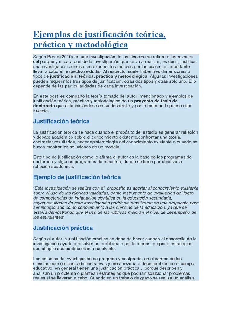 Ejemplos De Justificación Teórica | PDF | Teoría De La Justificación | Teoría