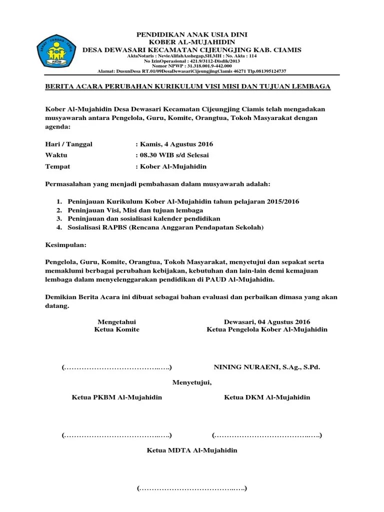 Berita Acara Paud | PDF