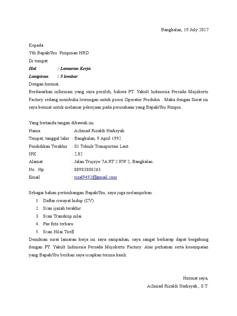 Contoh surat lamaran kerja di pt telkomsel . 50 Contoh Surat Lamaran Kerja Tulis Tangan Operator Produksi Berbagi Resep