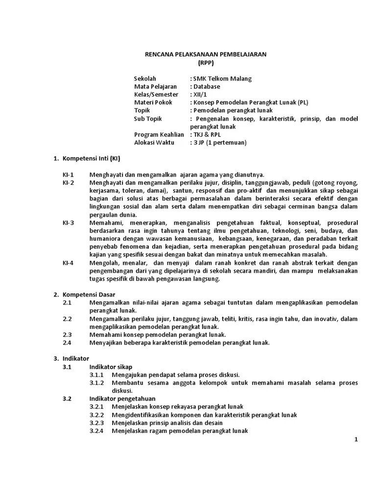 RPP K13 (Pemodelan Perangkat Lunak) | PDF