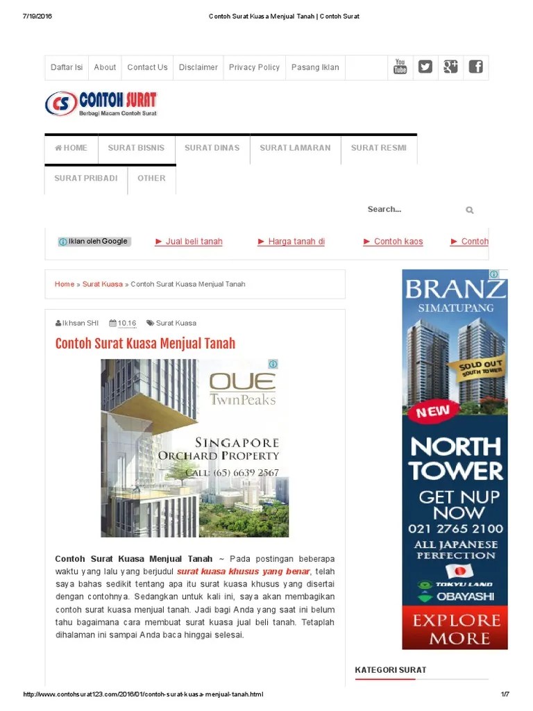 Seperti apa contoh surat kuasa yang benar? Contoh Surat Kuasa Jual Tanah