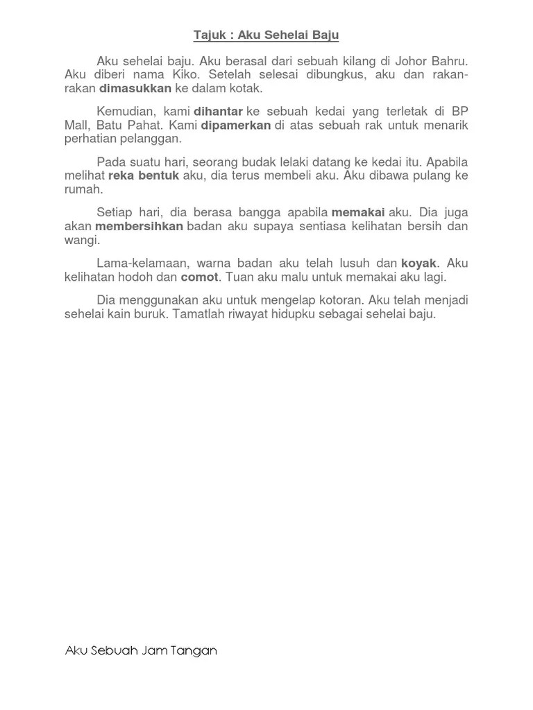 Ini adalah karangan asli saya yang telah saya karangkan pada ujian akhir tahun 2015 yang berlalu pada 23.10.2015. Seutas Jam Tangan In English Malaya