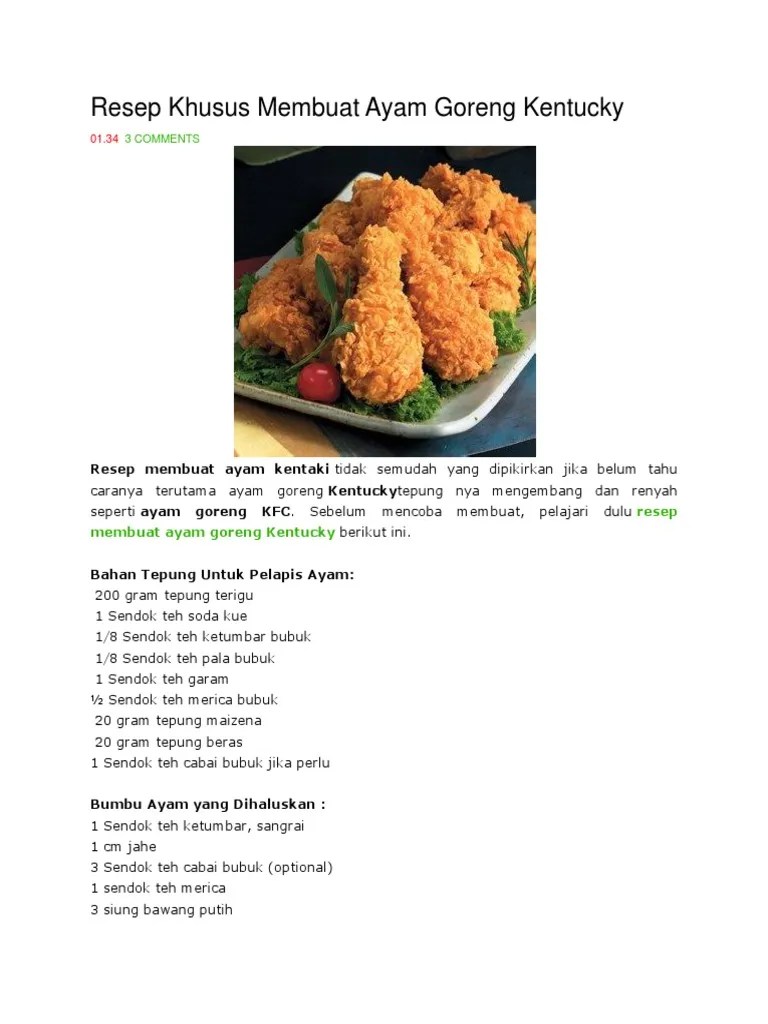Resep Khusus Membuat Ayam Goreng Kentucky | PDF
