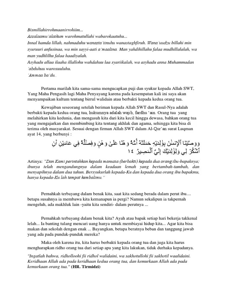 Kultum (Berbakti Kepada Kedua Orang Tua) | PDF