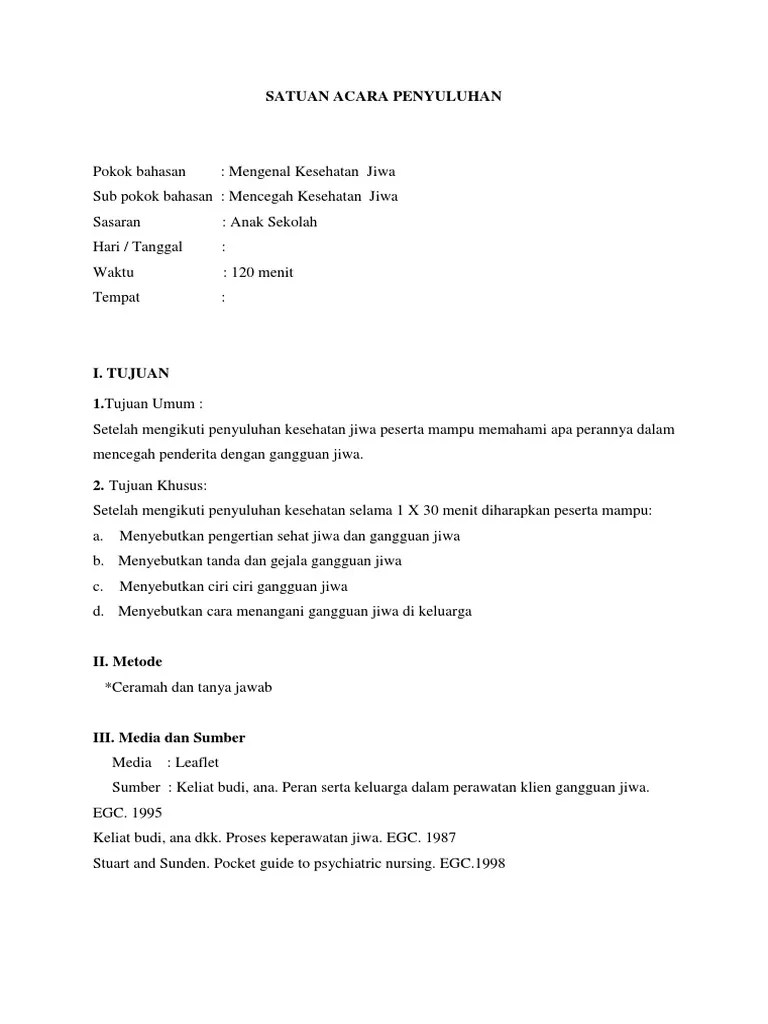 Satuan Acara Penyuluhan-Kesehatan Jiwa | PDF