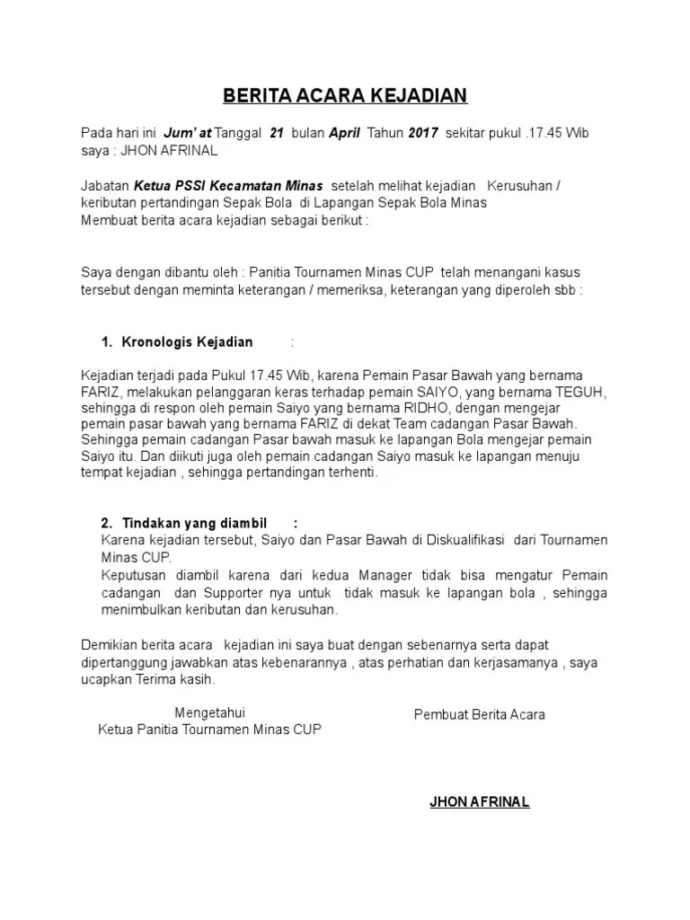 Semoga contoh berita acara kronologis kejadian kecelakaan . Berita Acara Kejadian Pdf