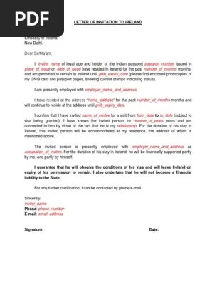 The invitee would then print it out and submit it along with the other required … Letter Of Invitation To Ireland Travel Visa Passport