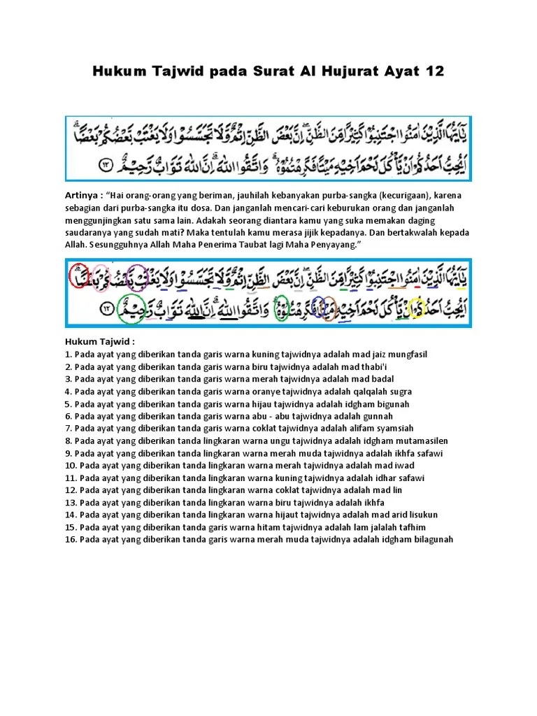Sebutkan 10 Hukum Tajwid Pada Surat Al Hujarat Ayat 10 Dan 12 Beserta Alasannya Brainly Co Id 
