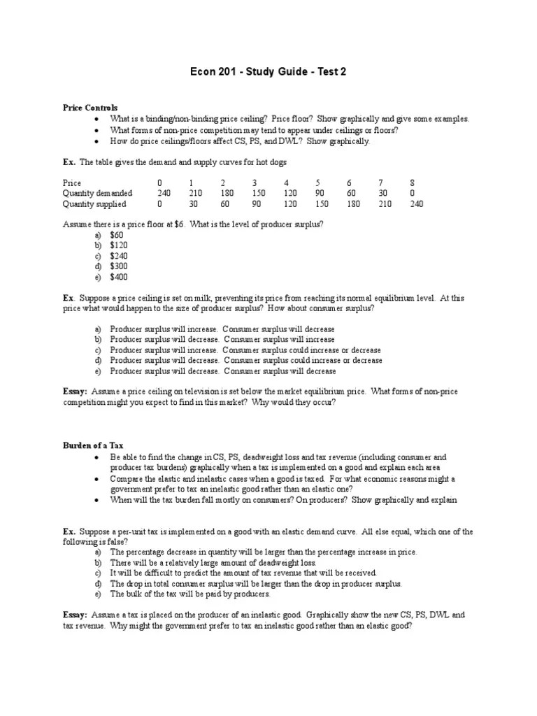 Econ 201 Exam 2 Study Guide | PDF | Economic Surplus | Price Elasticity ...