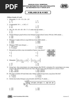 Kms diperuntukkan bagi siswa kelas 1 sd hingga 12 sma/sederajat. Kmnr9 Semifinal Sd 3 4 Pdf Pdf