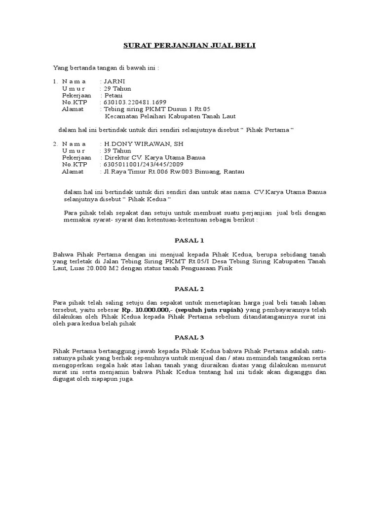 Surat Perjanjian Jual Beli | PDF