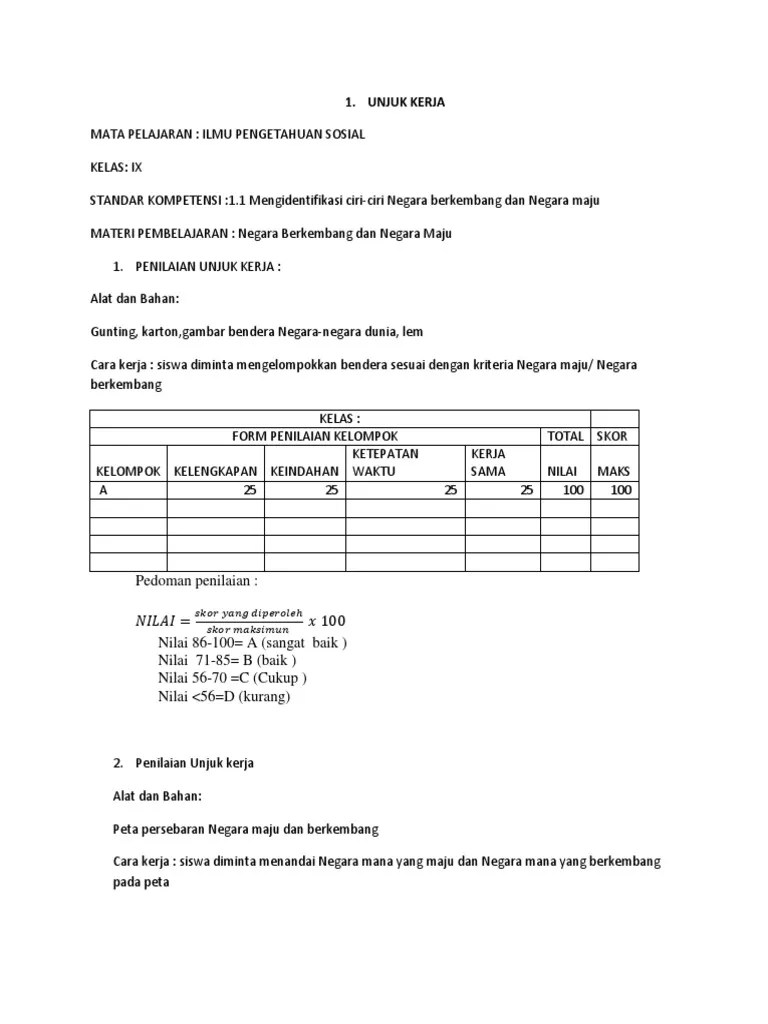 Penilaian kinerja melibatkan siswa dalam aktivitas yang memerlukan demonstrasi untuk. Unjuk Kerja Kelas 9 Pdf