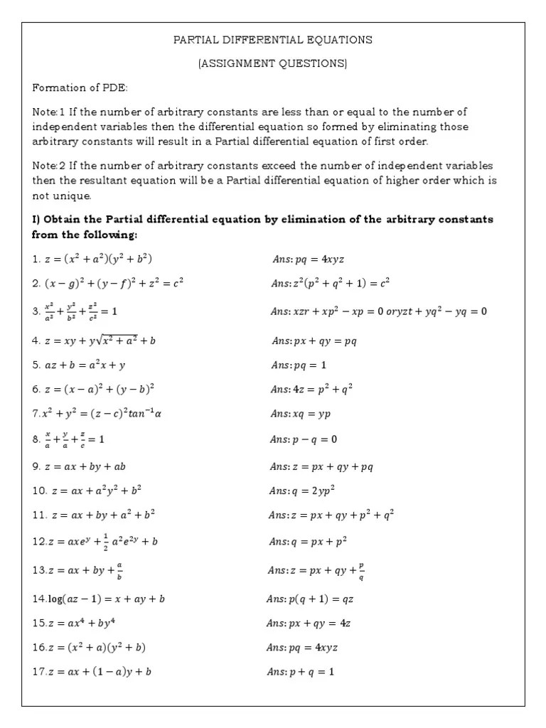 PARTIAL DIFFERENTIAL EQUATIONS-1.docx | Partial Differential Equation | Equations