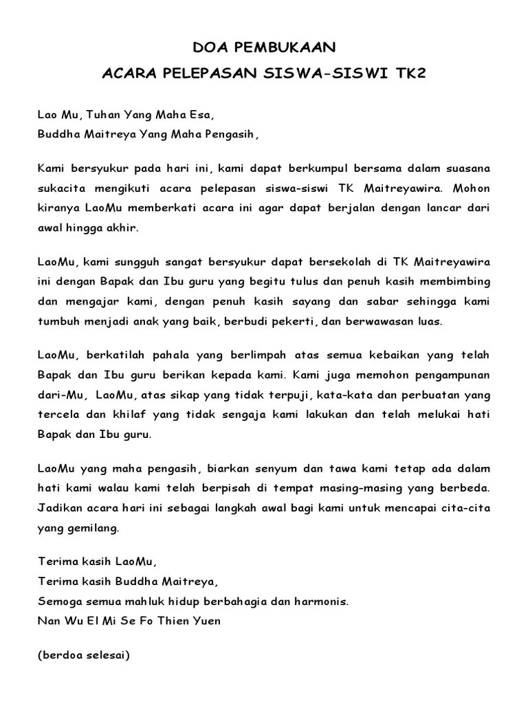 DOA PELEPASAN TK 2012 (Oleh Murid) | PDF