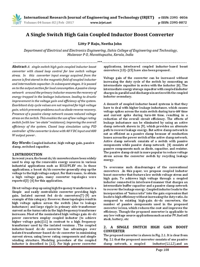 A Single Switch High Gain Coupled Inductor Boost Converter