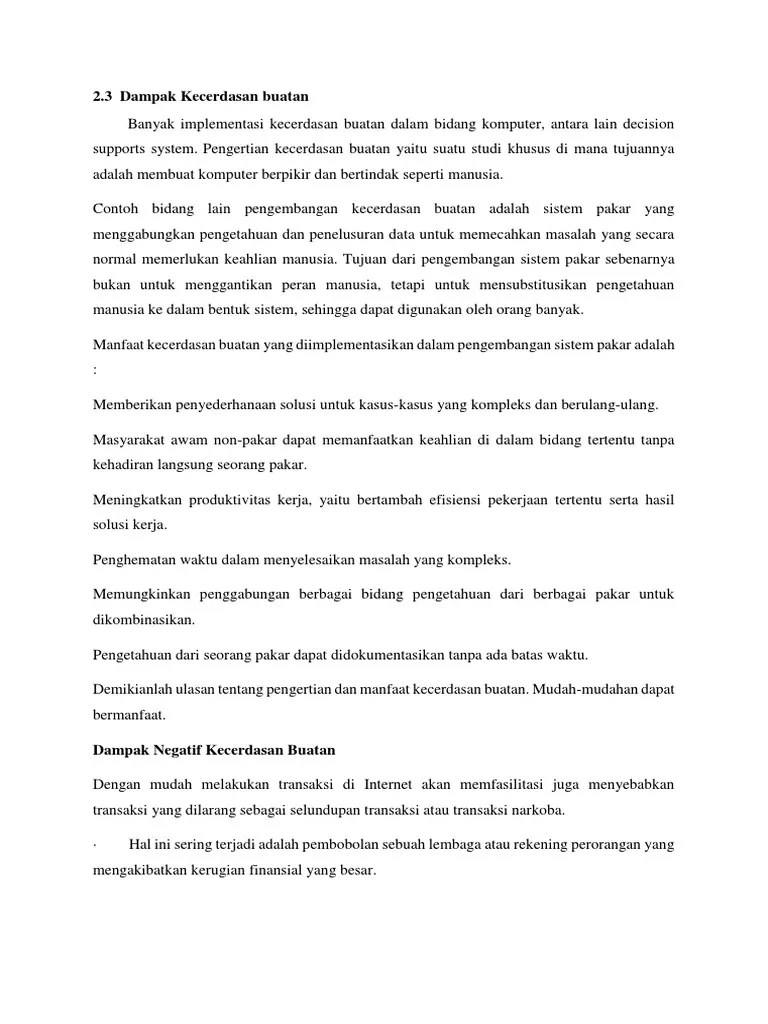 Ipteks dan wawasan agribisnis tropika melalui pendekatan sistem dan. Dampak Kecerdasan Buatan Pdf