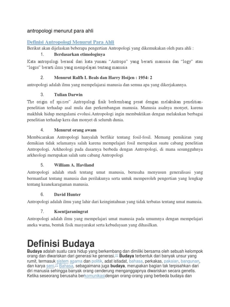 Antropologi Menurut para Ahli | PDF