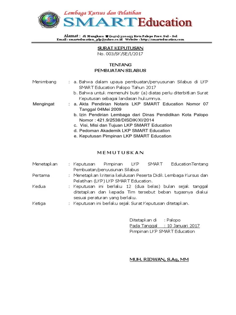Pembentukan tim penyusun kurikulum kerangka. Sk Pembuatan Silabus Pdf
