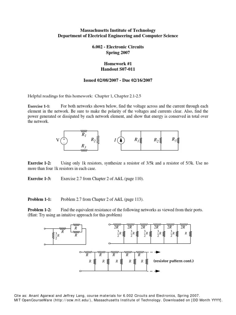 MIT Electrical Electronic Circuits Open Ware 6.002-2 Handout S07011 ...