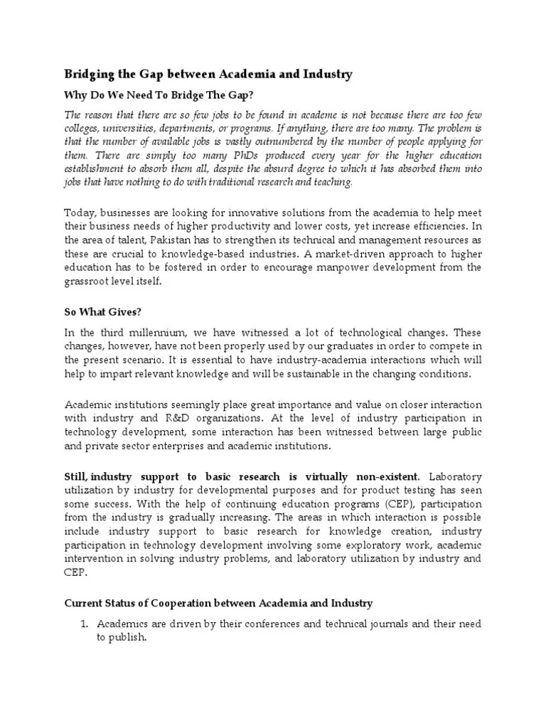 Bridging The Gap Between Academia And Industry | PDF | Entrepreneurship ...