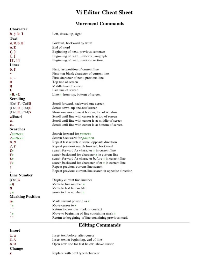 Vi Editor Cheat Sheet: Movement Commands | PDF | Human–Computer Interaction | Text