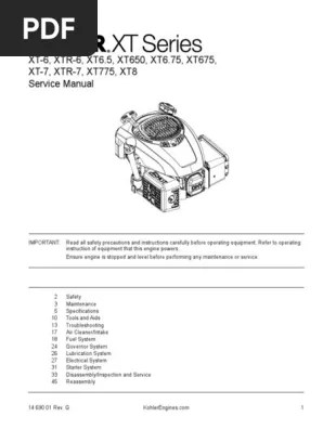 Listed below are kohler engine service repair manual in adobe pdf format that you can download for free. Kohler Xt675 Engine Service Manual 14 690 01 En Pdf Gasoline Horsepower