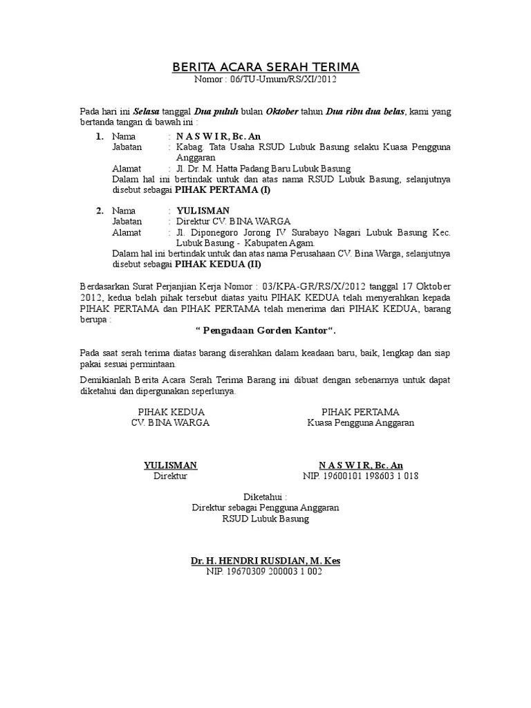 Contoh Berita Acara Pdf 