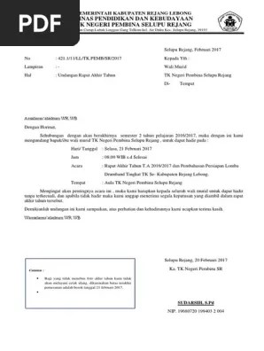 Silahkan disimak contoh surat berikut ini. Undangan Rapat Akhir Tahun Pdf