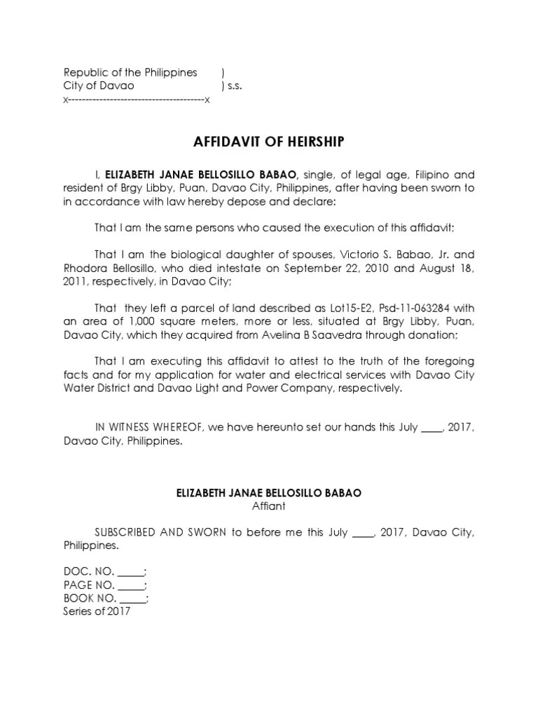 Affidavit of heirship leejay