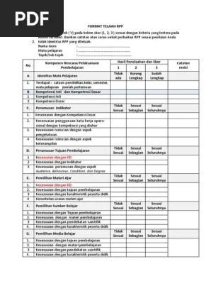 Mahasiswa harus mencatat hasil penelaahan dengan memberi. Format Telaah Rpp Pdf