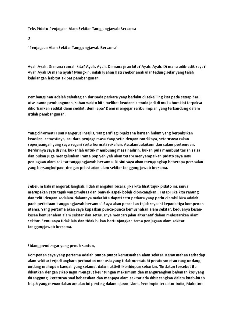 Teks pidato bahasa melayu tentang alam sekitar. Teks Pidato Pdf
