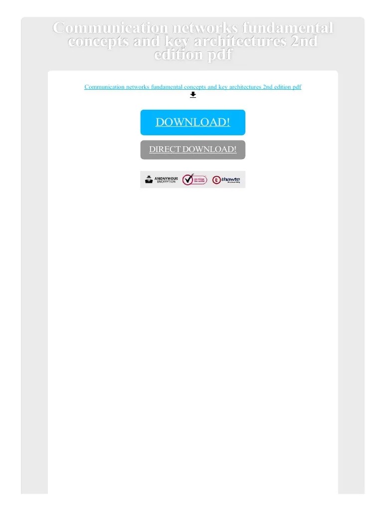 Communication Networks Fundamental Concepts And Key Architectures 2nd ...