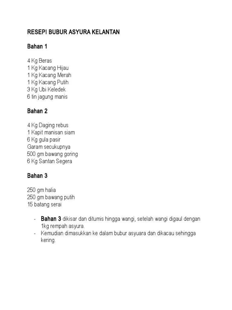 Resepi ni rekaan sendiri, tak ikut skima yg sebenar sb . Resepi Bubur Asyura Pdf