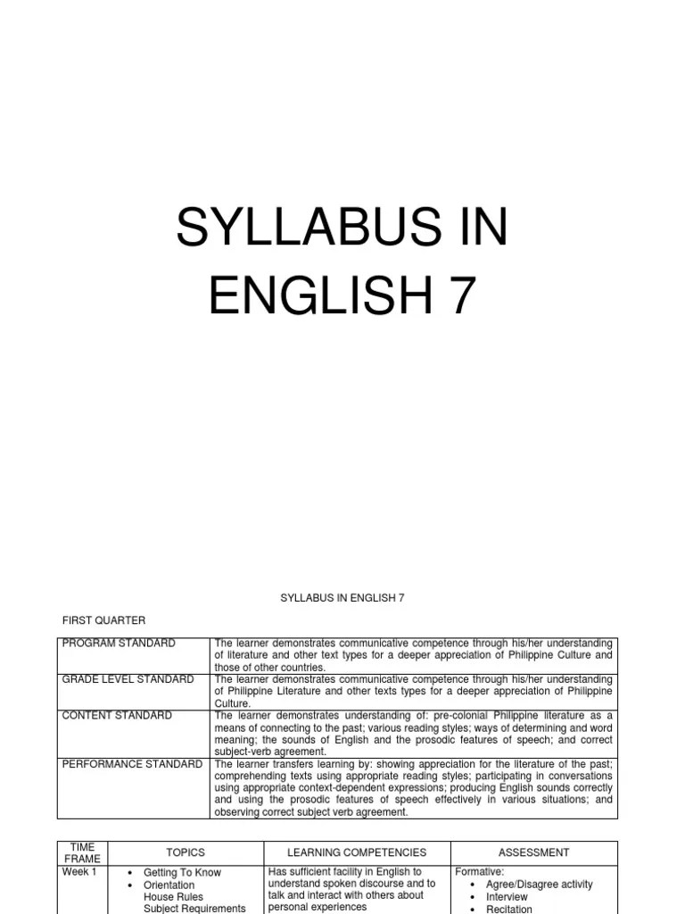 english grade 7 syllabuspdf educational assessment competence