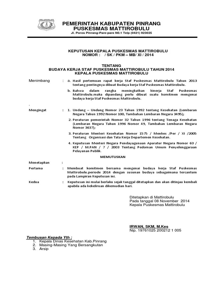 Berikut kami sampaikan sk panitia kegiatan workshop peningkatan kompetensi rumpun or, kesehatan dan kecantikan serta . Sk Budaya Kerja Pdf