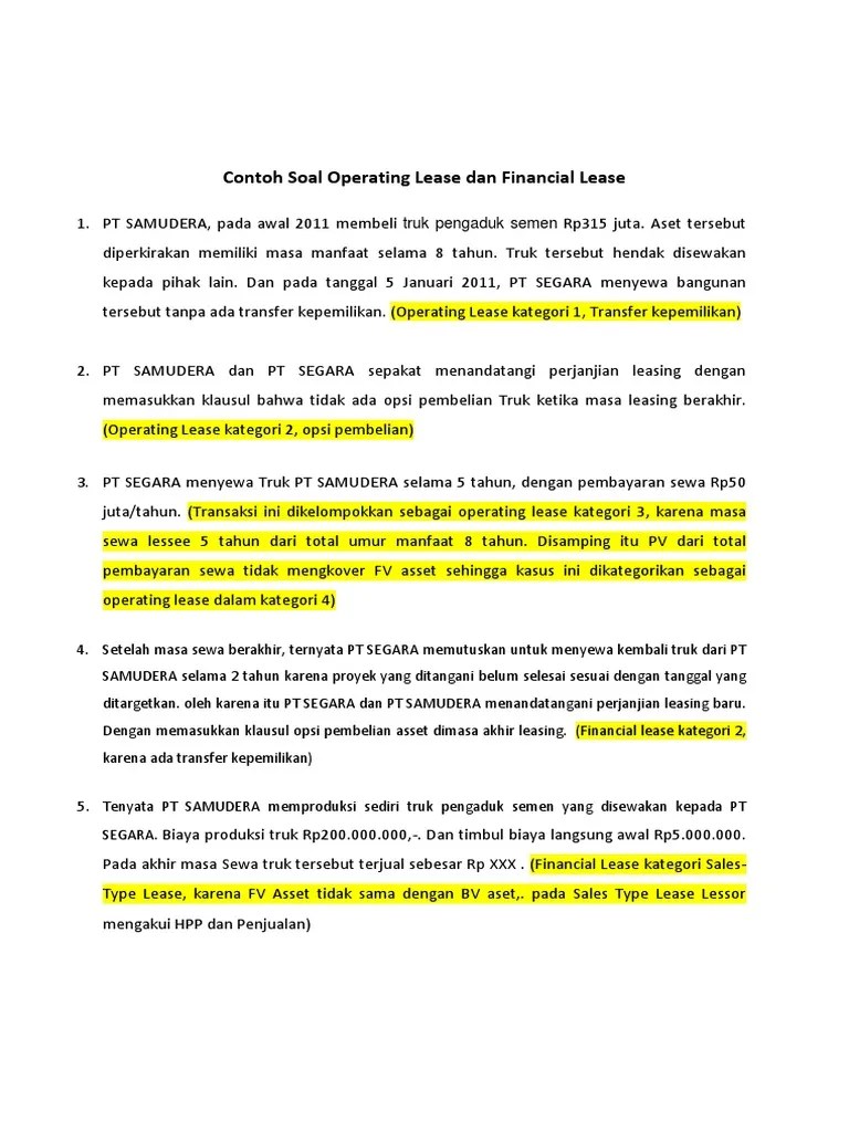 Nilai sisa leasing merupakan salah satu sistem penjualan oleh perusahaan yang sangat . Contoh Kasus Sewa Guna Usaha Leasing Contoh Kasus Sewa Guna Usaha Contoh Soal Dan Jawaban
