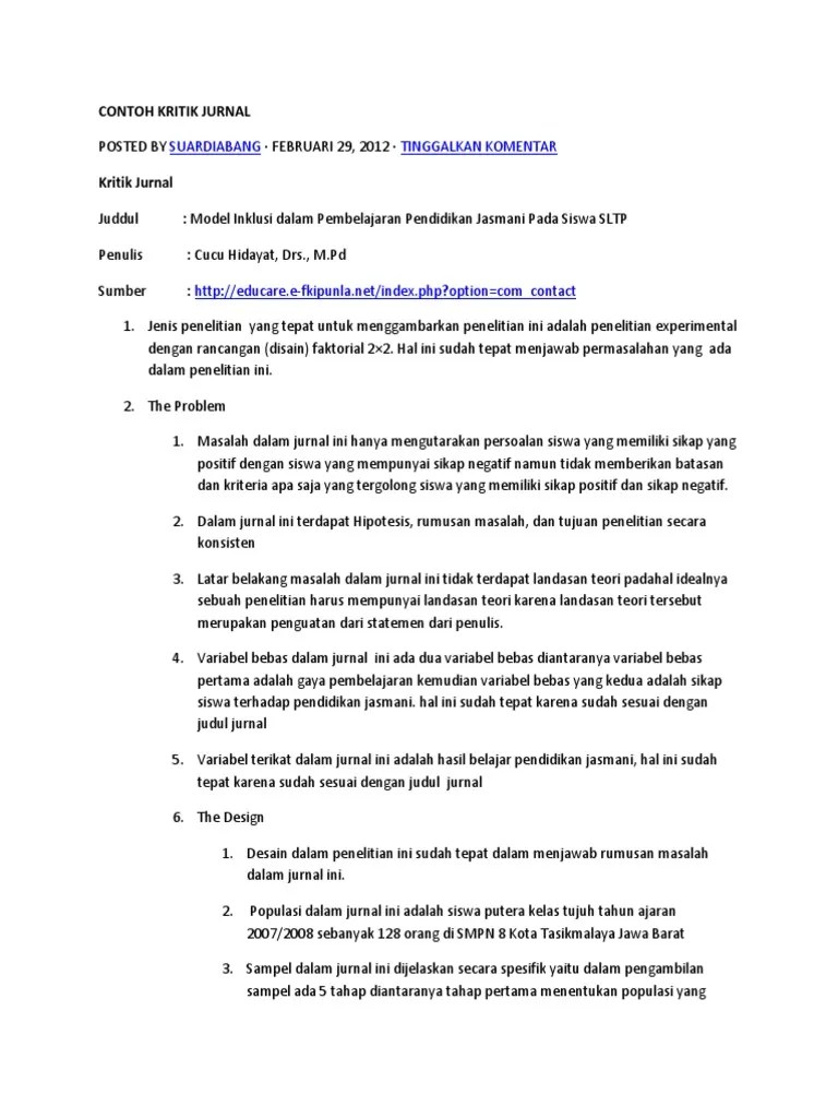 Contoh Kritik Jurnal | PDF