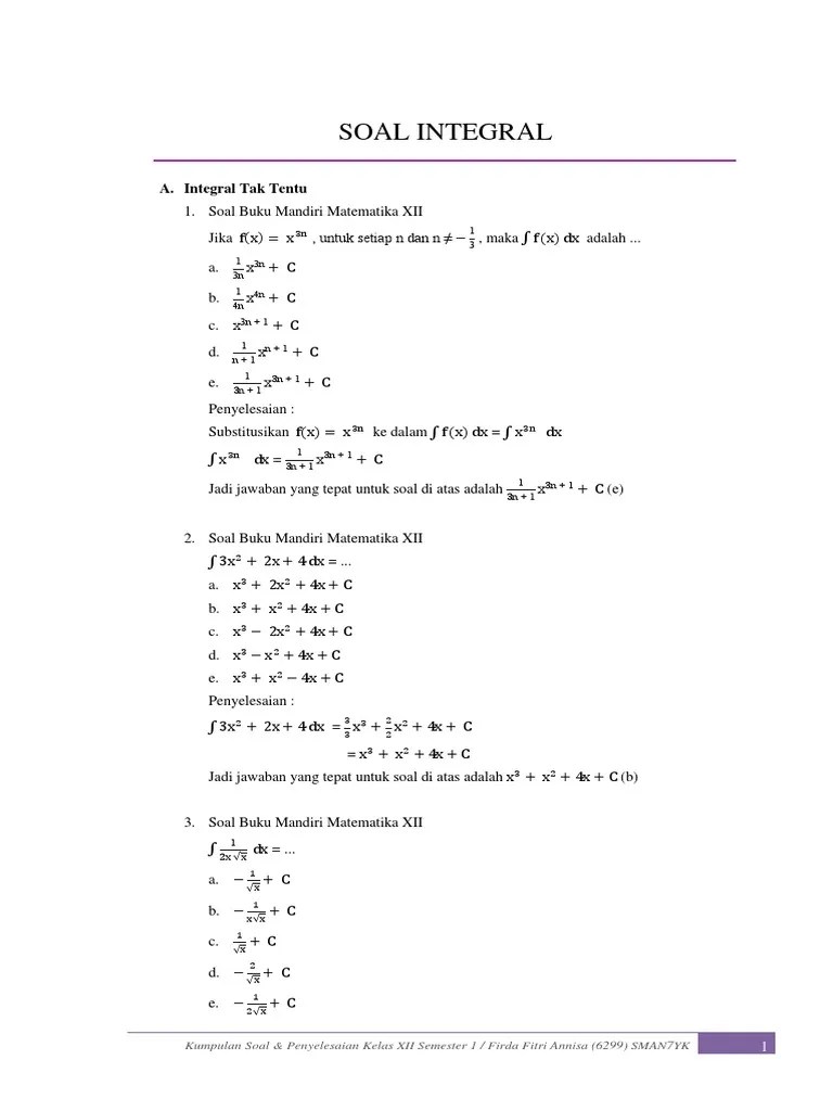 Soal Dan Pembahasan Integral Trigonometri