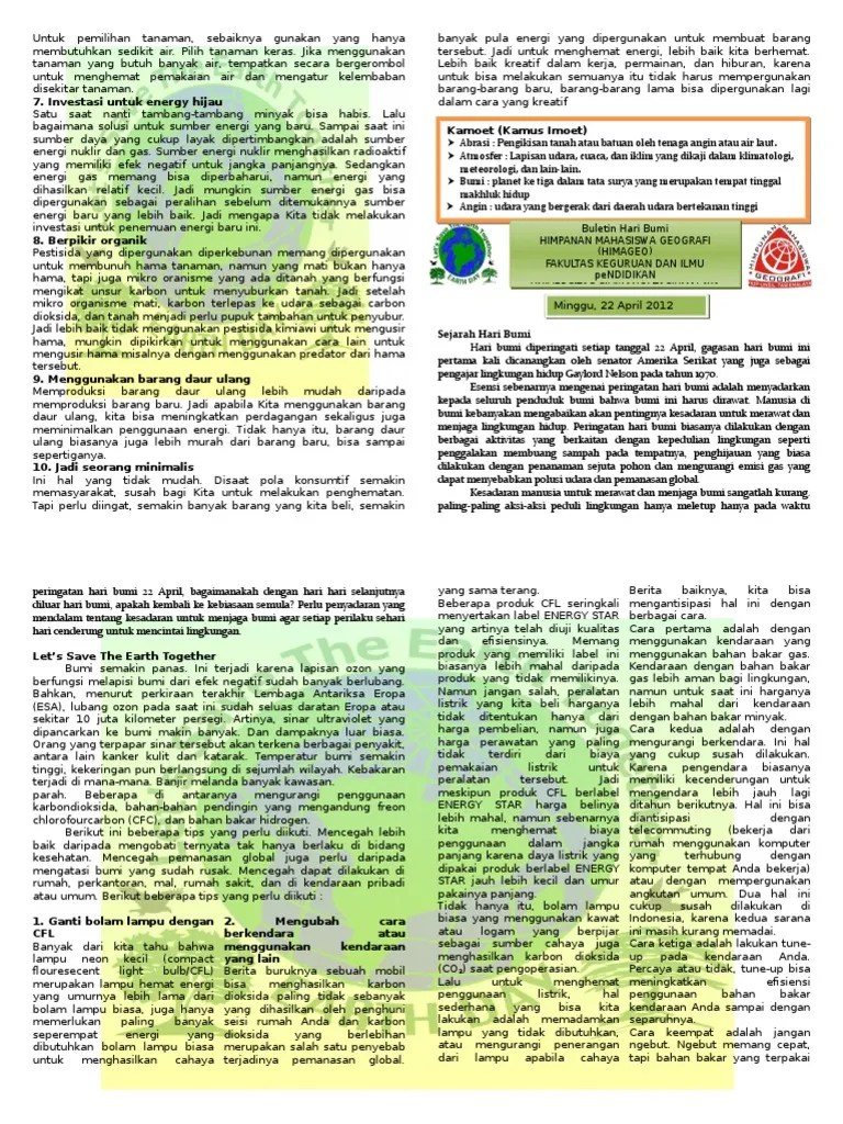 Dan berikan saranmu cara memanfaatkan minyak bumi secara bijak. Buletin Hari Bumi Jadi Pdf